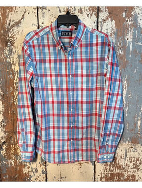 RYE By Harker Rye Red Blue Mens Button Down Shirt size Large Slim Fit